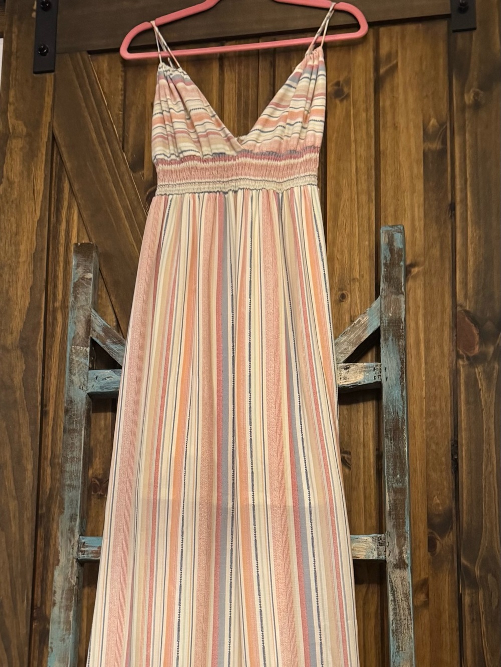 Striped Pastel Maxi Skirt with Smocked Waist
